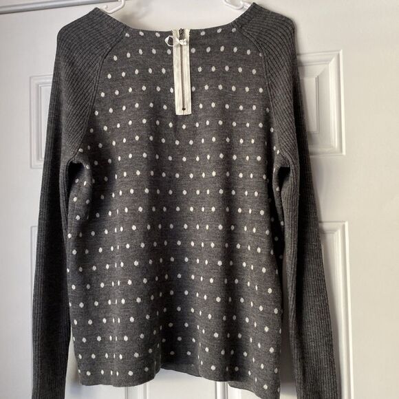 Loft Wool Blend Gray Crew Neck Polka dot Sweater Size Large - Picture 9 of 12
